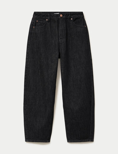 Jean barrel cropped taille standard denim noir femme