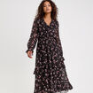 Robe longue &eacute;vas&eacute;e volants noir femme