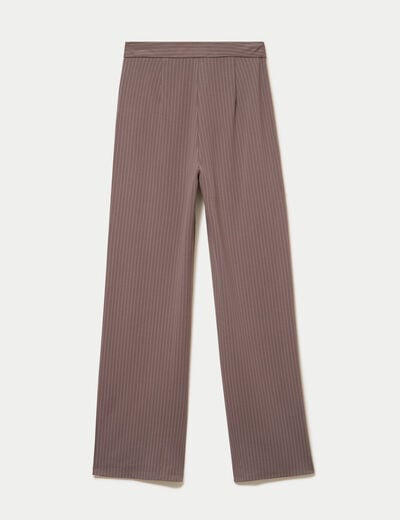 Pantalon large taille haute taupe femme