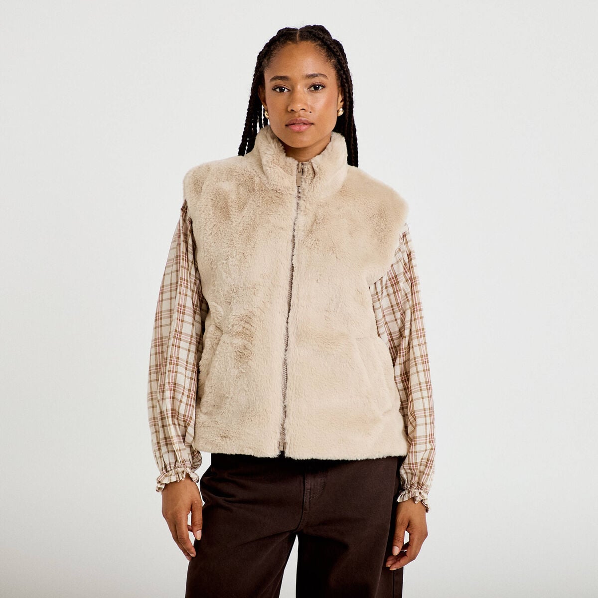 Veste r&eacute;versible sans manches beige femme