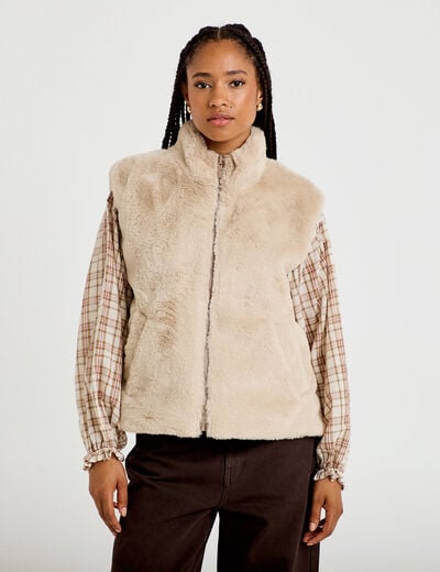 Veste r&eacute;versible sans manches beige femme