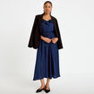 Robe longue &eacute;vas&eacute;e col v bretelles bleu marine femme