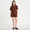 Chemise droite courte col classique marron femme