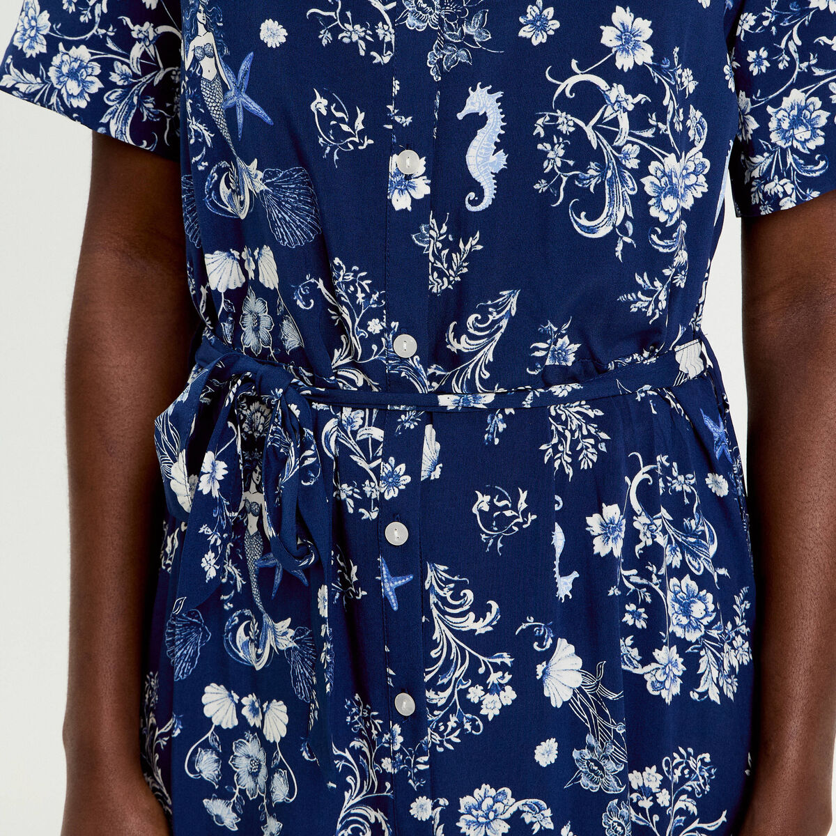 Robe longue col chemise bleu marine femme