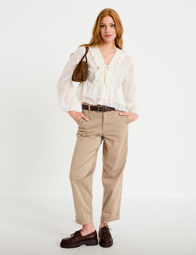 Blouse col v manches longues ecru femme