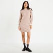 Robe pull ajust&eacute;e col rond dentelle taupe femme