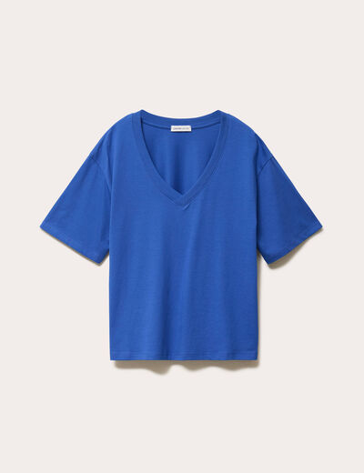 T-shirt col v manches courtes bleu electrique femme