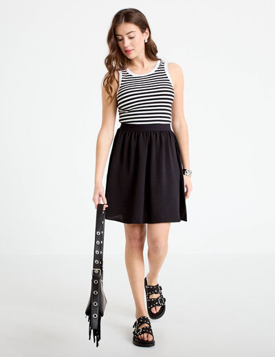 Robe courte &eacute;vas&eacute;e sans manches col rond bleu marine femme