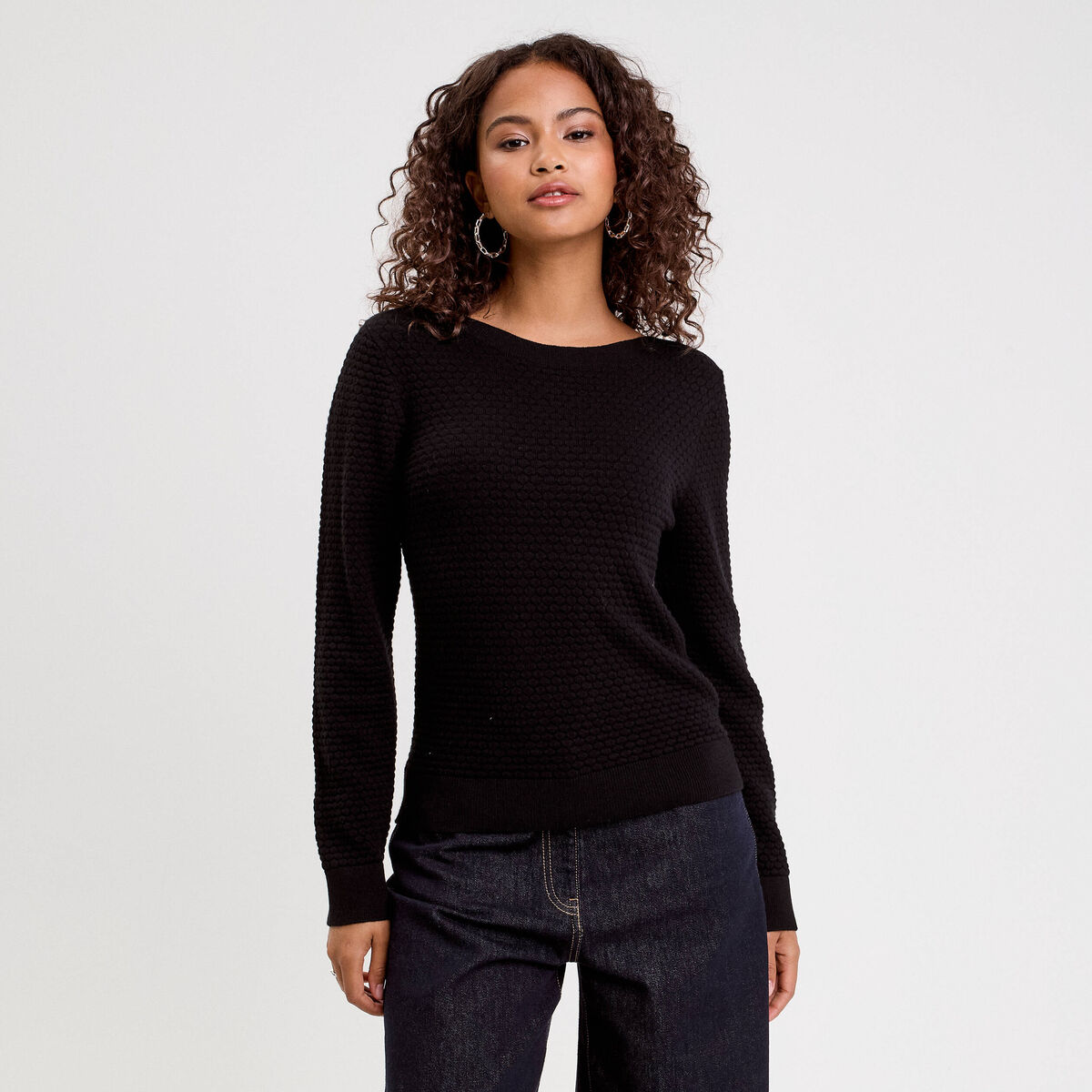 Pull col bateau noir femme