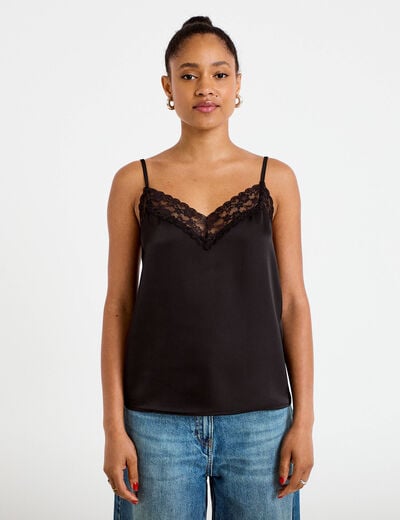 D&eacute;bardeur ajust&eacute; d&eacute;collet&eacute; dentelle noir femme