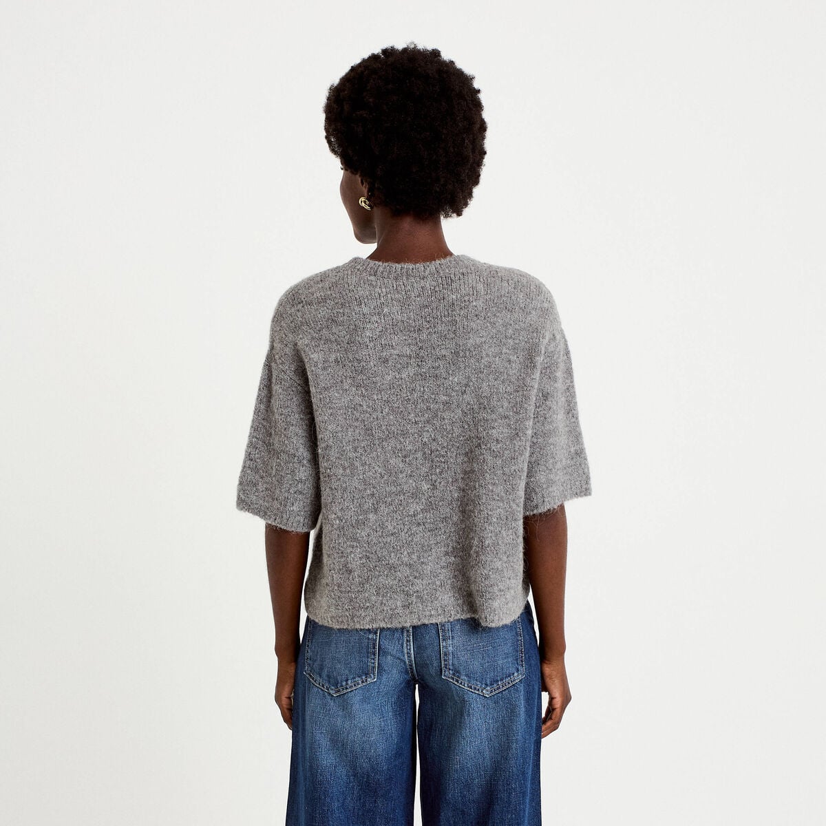 Pull manches courtes gris femme