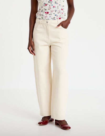Pantalon barrel broderie taille basse ecru femme