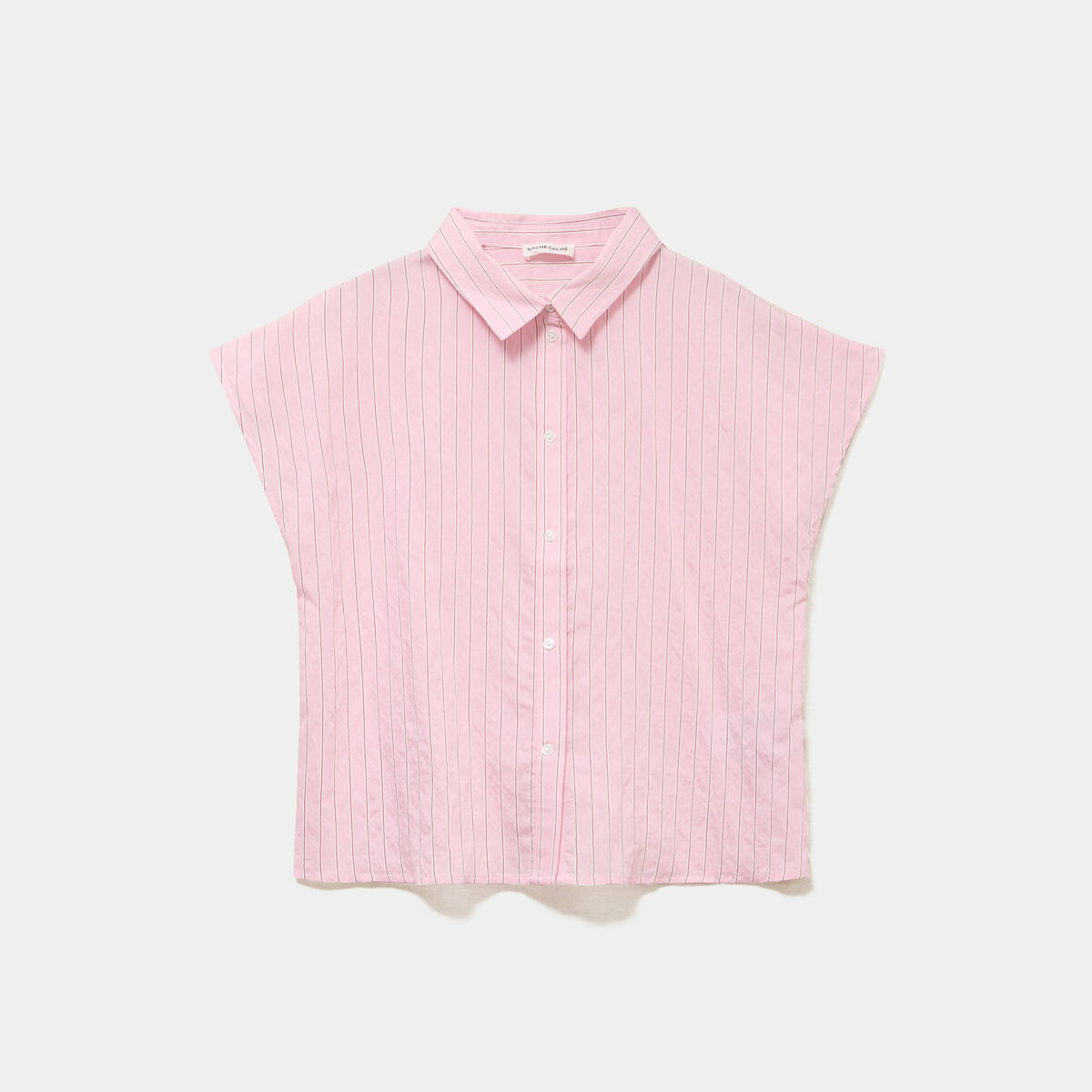 Chemise ample pliss&eacute;e manches courtes rose femme