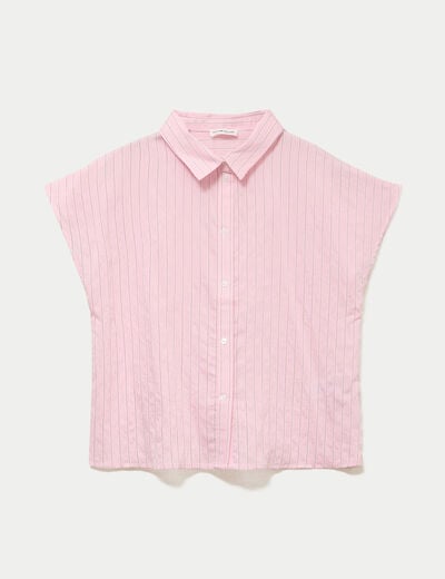 Chemise ample pliss&eacute;e manches courtes rose femme