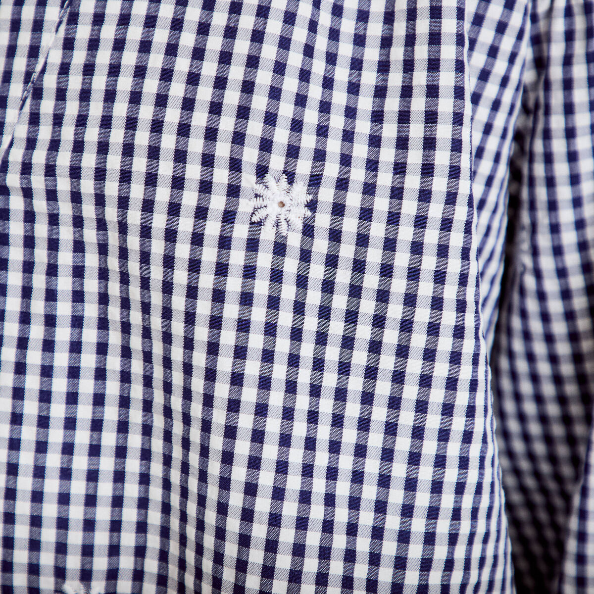 Blouse vichy brod&eacute;e bleu femme