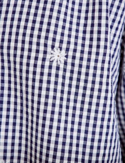 Blouse vichy brod&eacute;e bleu femme