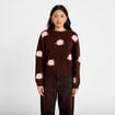 Pull ample col rond manches longues marron fonc&eacute; femme