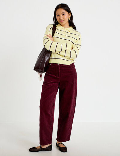 Pantalon large en velours bordeaux femme