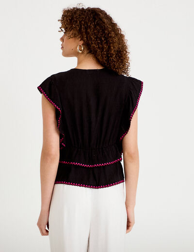 Blouse droite sans manches pliss&eacute;e noir femme