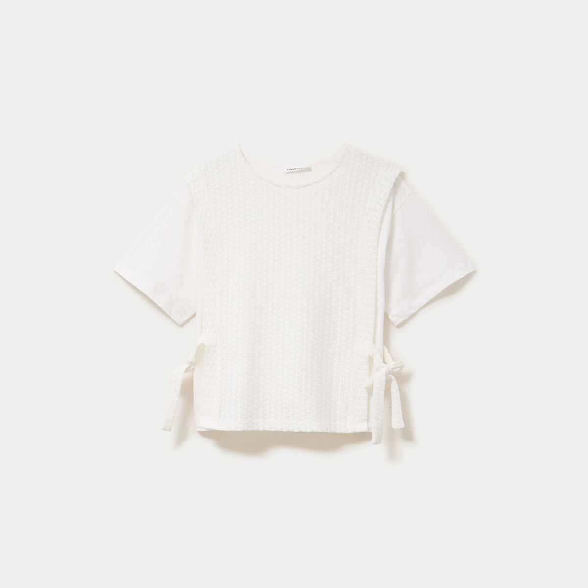T-shirt 2-en-1 col rond manches courtes ecru femme