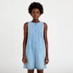 Robe courte &eacute;vas&eacute;e en jean sans manches bleu femme