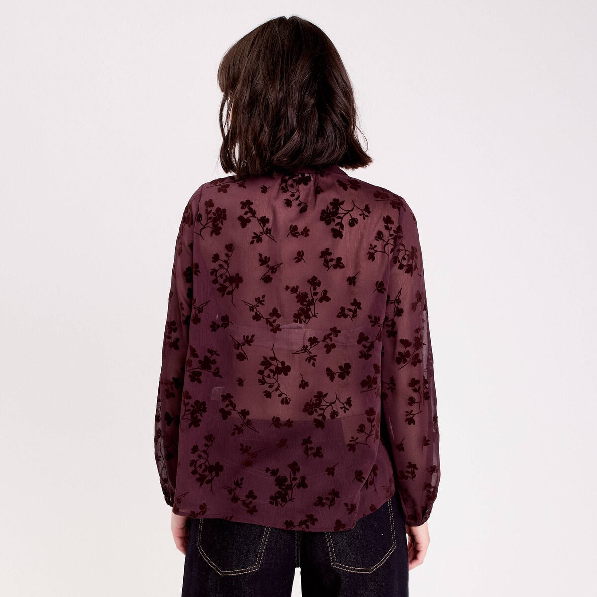 Blouse fluide manches longues marron cognac femme