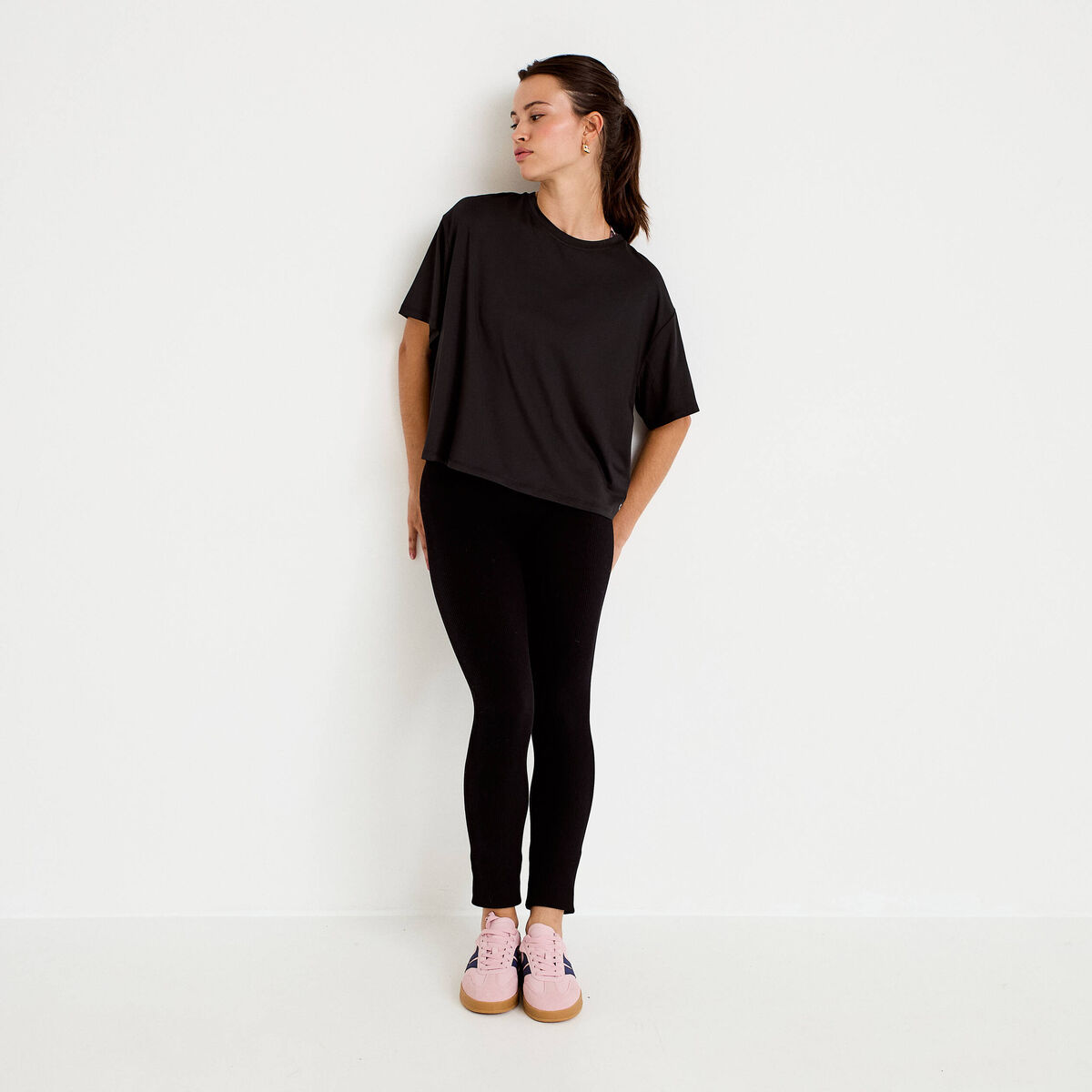 Leggings taille haute sans couture noir femme