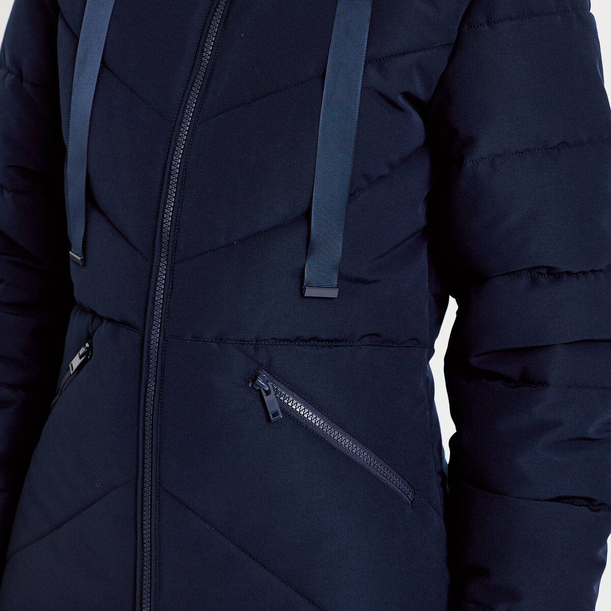 Doudoune cintr&eacute;e &agrave; capuche bleu marine femme