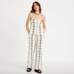 Pantalon large taille standard brod&eacute; blanc femme