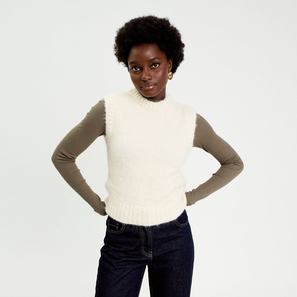 Pull sans manches ecru femme