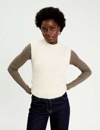 Pull sans manches ecru femme