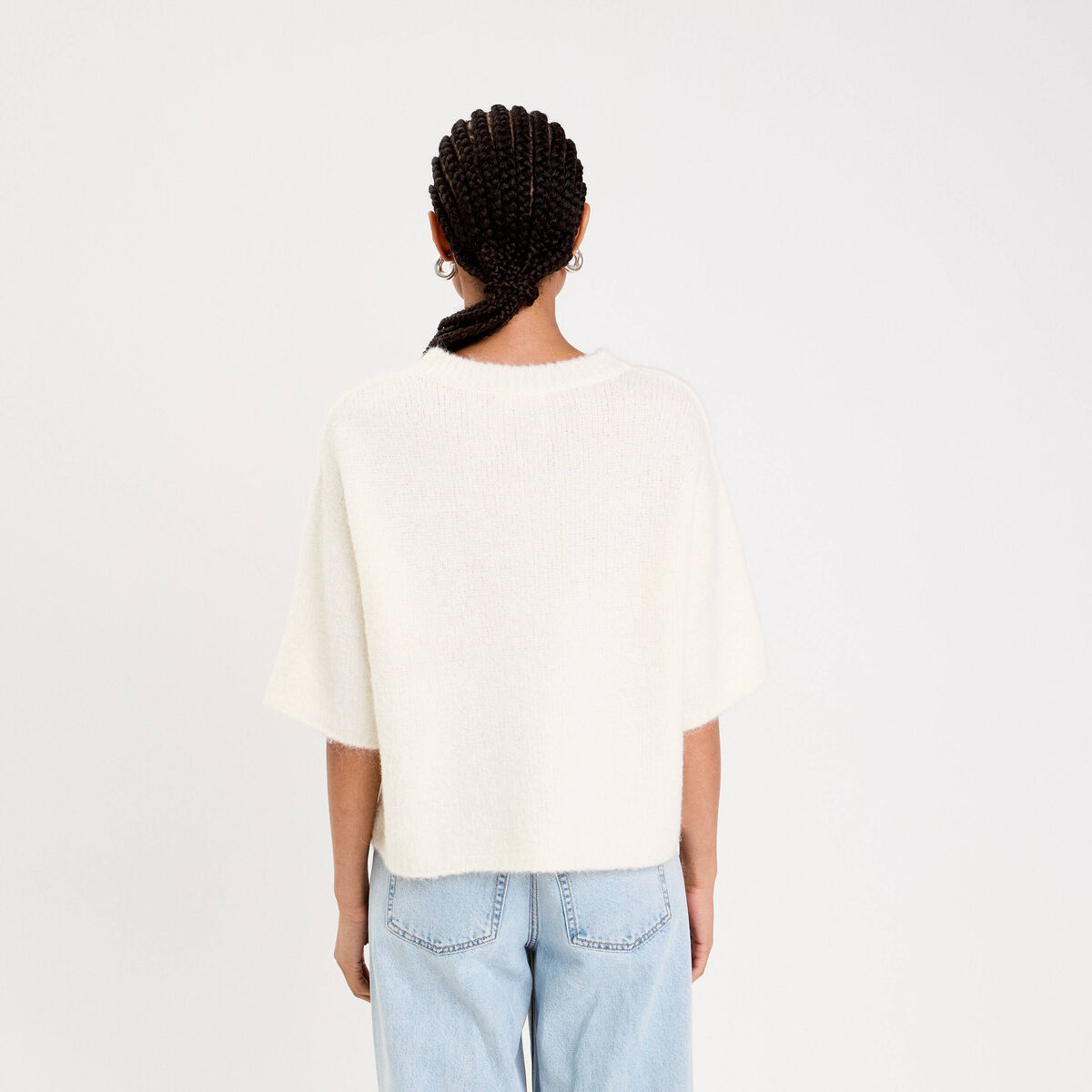 Pull manches courtes ecru femme