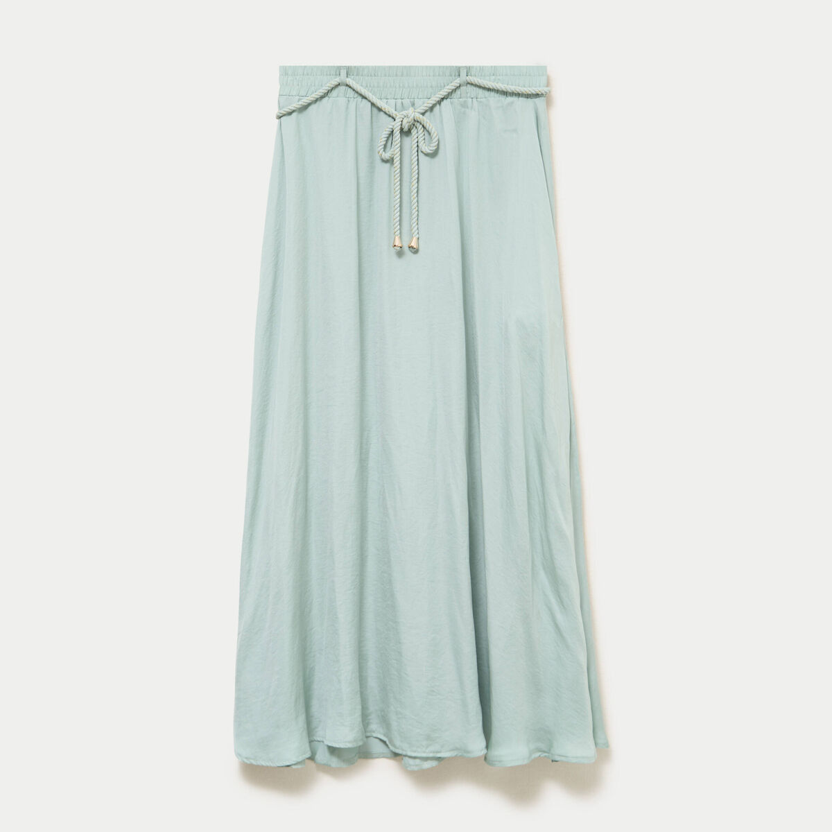 Jupe longue &eacute;vas&eacute;e satin vert pastel femme
