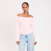 Pull ajust&eacute; col bardot manches longues rose clair femme