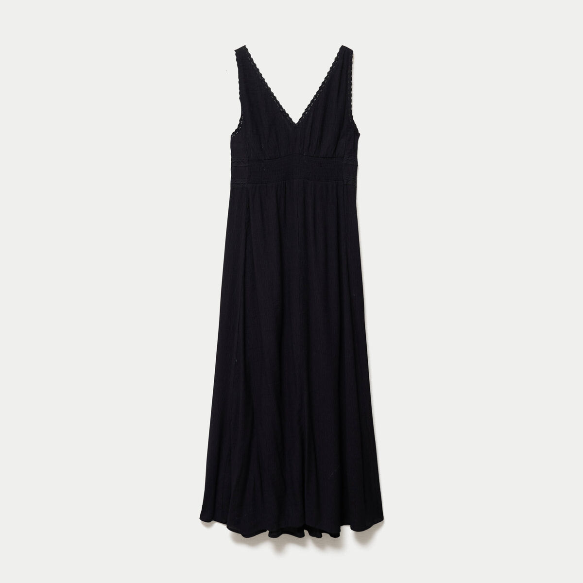 Robe longue &eacute;vas&eacute;e col v sans manches noir femme