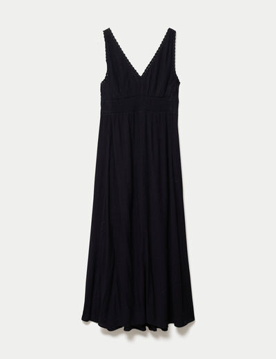 Robe longue &eacute;vas&eacute;e col v sans manches noir femme