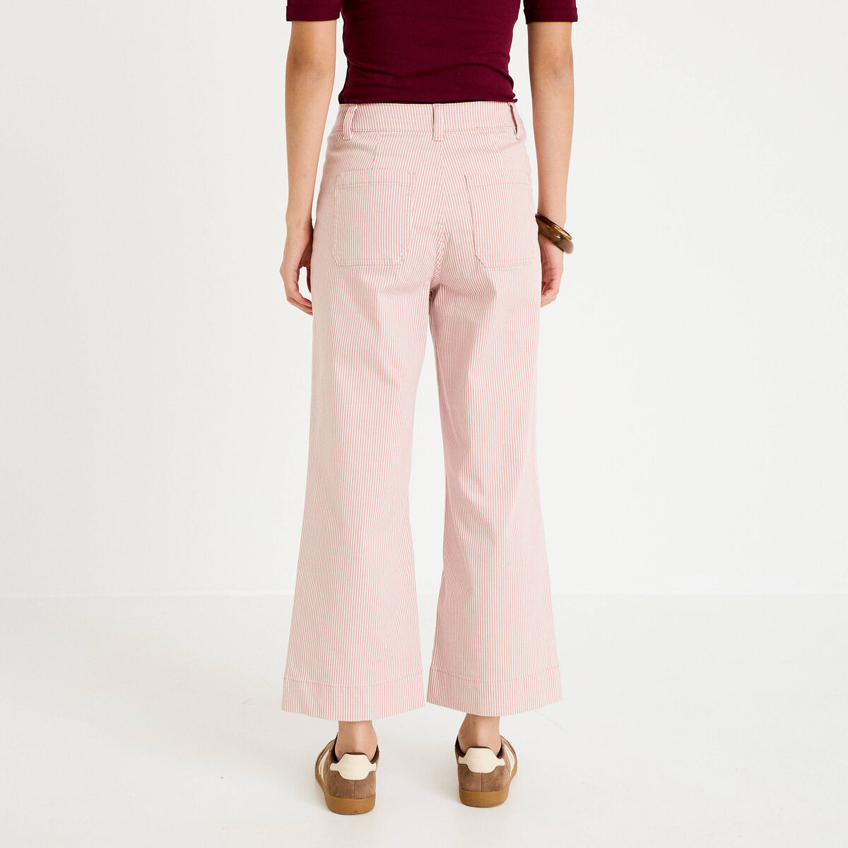 Jean flare cropped taille haute rose nude femme