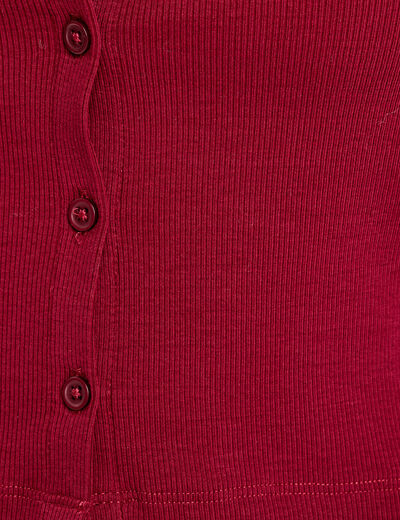 Gilet manches longues c&ocirc;tel&eacute; rouge fonc&eacute; femme