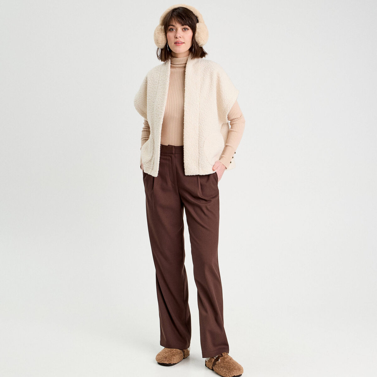 Gilet polaire manches courtes ecru femme
