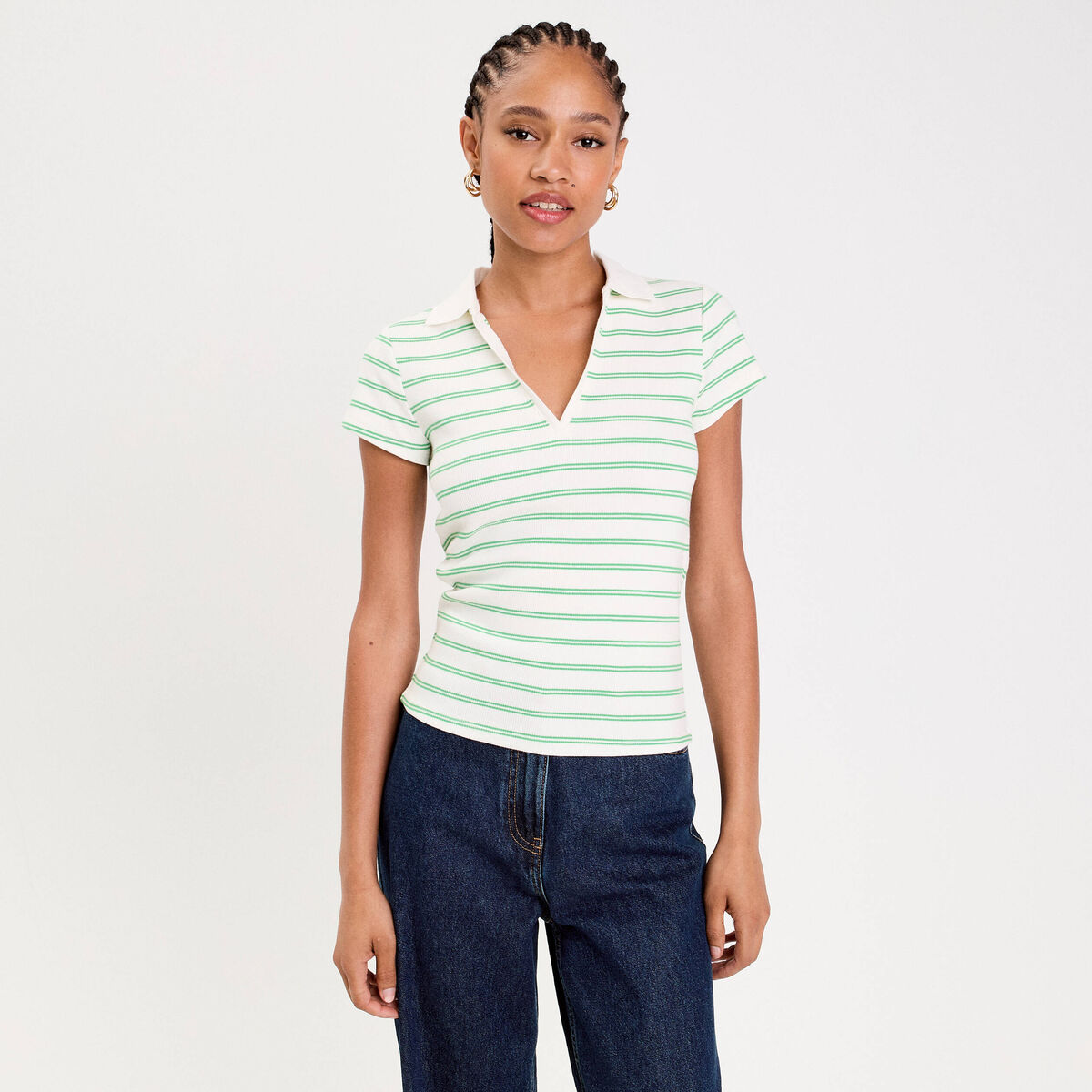 Polo col chemise manches courtes vert femme