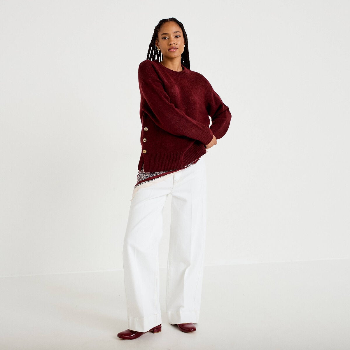 Pull manches longues bordeaux femme