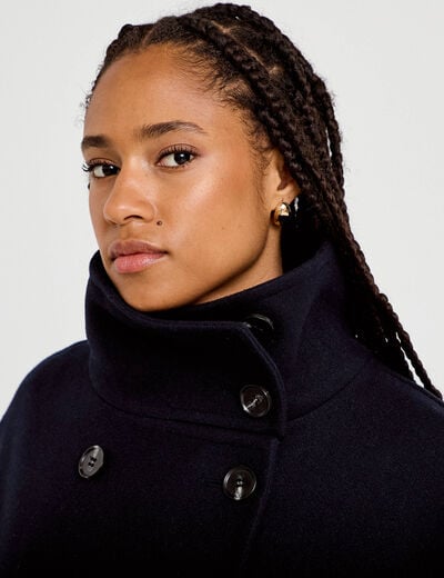 Veste chin&eacute;e col montant manches longues bleu marine femme