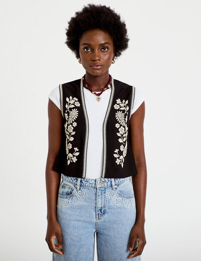 Gilet droit court sans manches noir femme