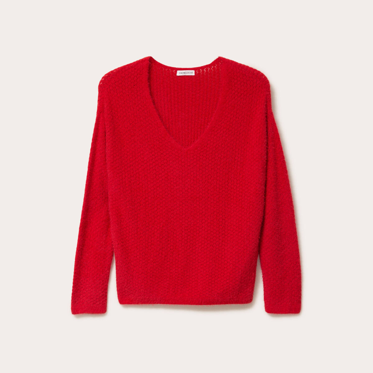 Pull col v manches longues rouge femme