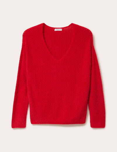Pull col v manches longues rouge femme