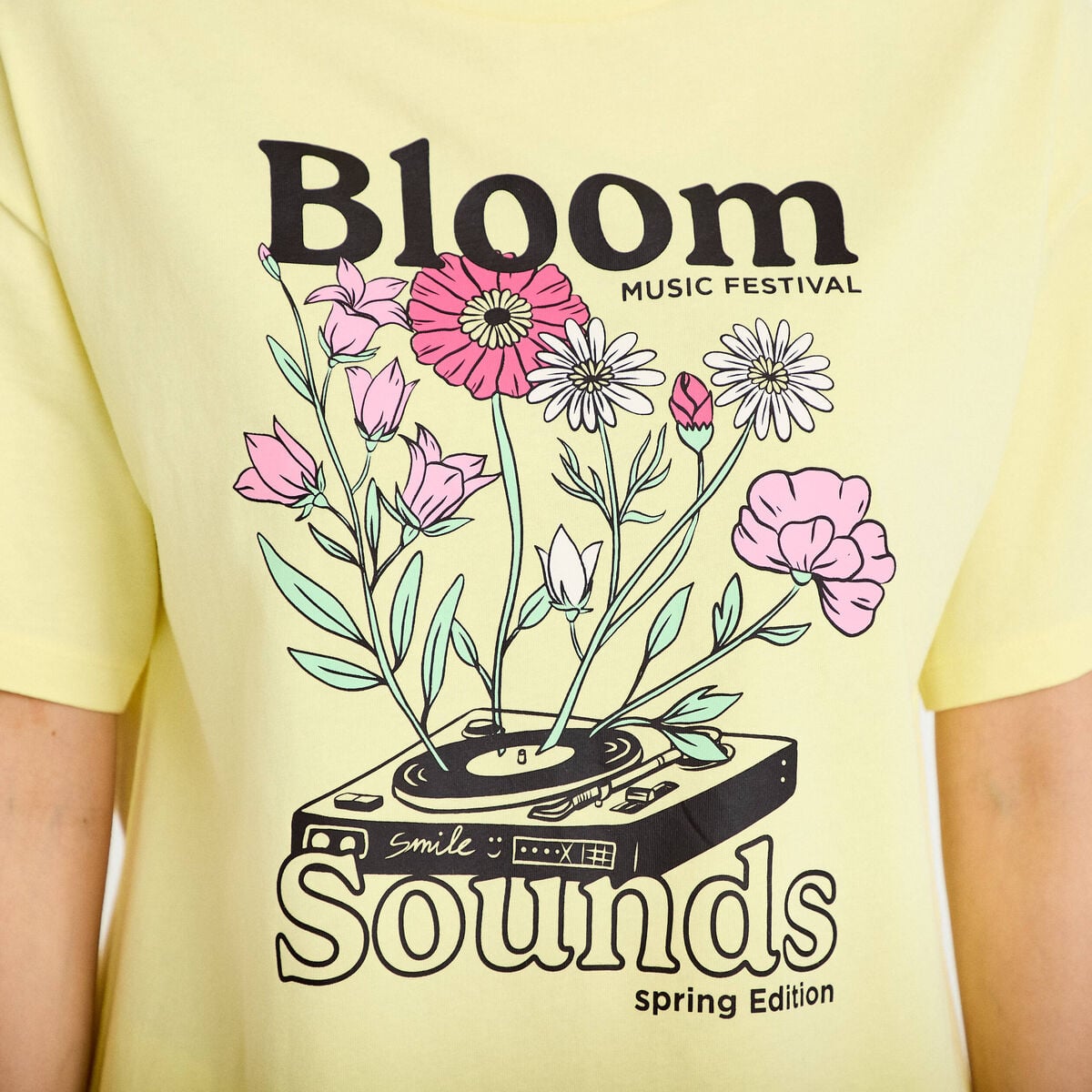 T-shirt oversize manches courtes jaune pastel femme