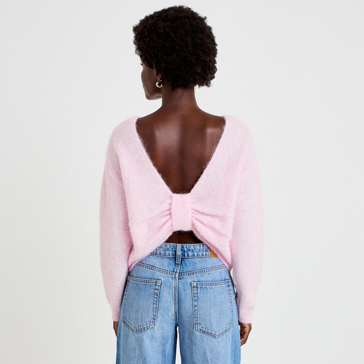 Pull col rond manches longues rose clair femme