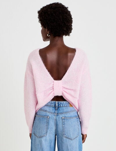 Pull col rond manches longues rose clair femme