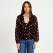 Blouse droite col v manches longues marron femme