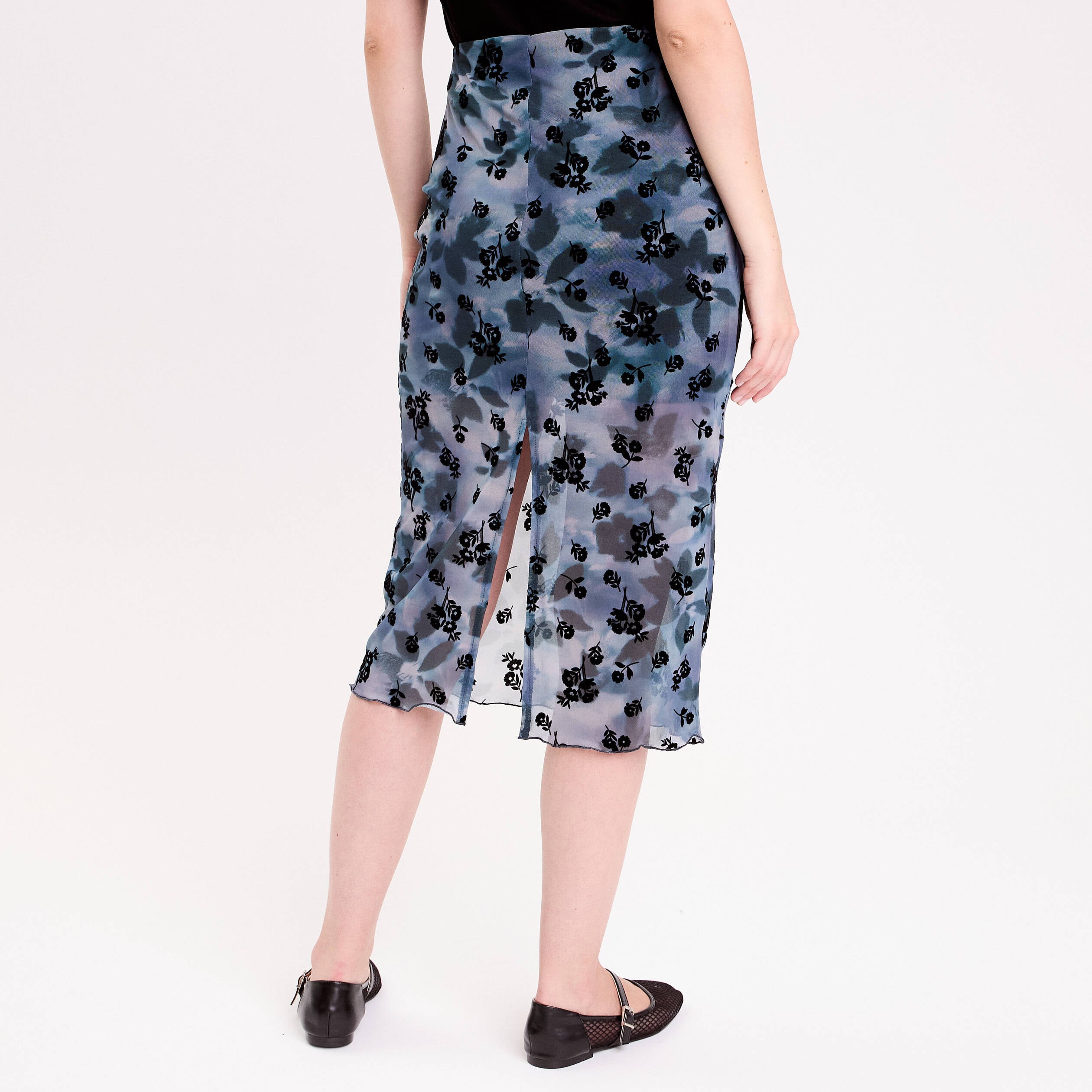 Jupe droite longue doubl&eacute;e polyester gris femme